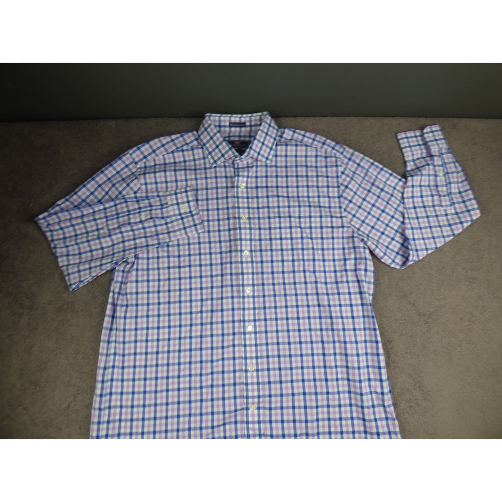 Vineyard Vines Cooper Shirt Mens XL Purple Blue Check Premium 120s Cotton Button